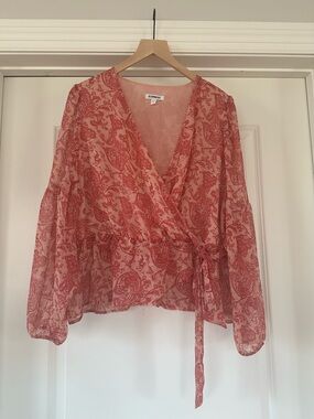Express Peach Pink Floral Wrap Top - XL